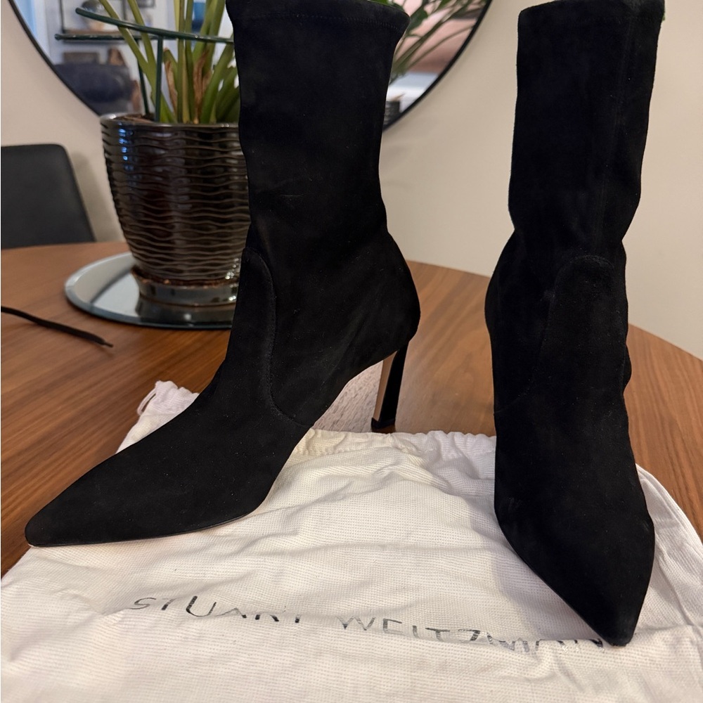Stuart Weitzman Black Suede Heeled Boots